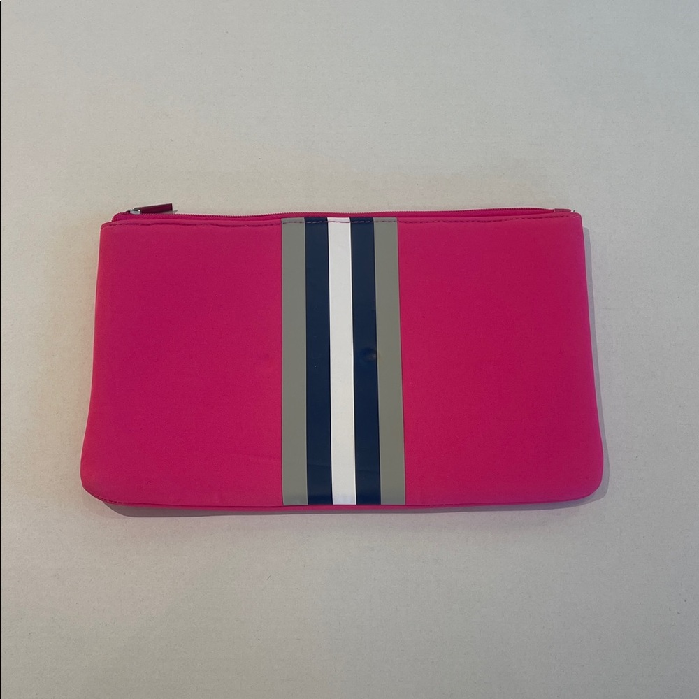 PARKER & HYDE PINK NEOPRENE POUCH STRIPED DETAIL NWOT